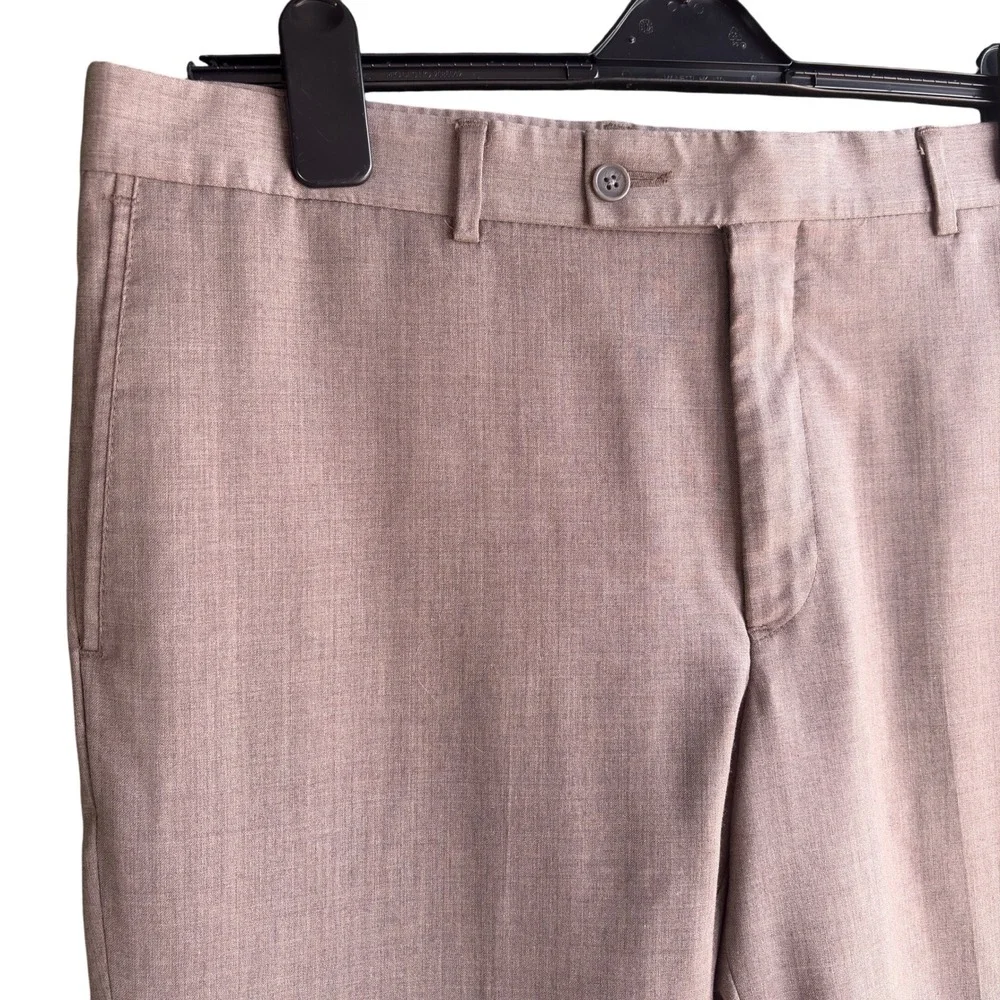Nordstrom Elite Dress Pants Men 38x26 Grey Beige Flat Front Lightweight Trousers